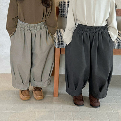 キッズ ワイドバルーンパンツ（ライトグレーとチャコール）
