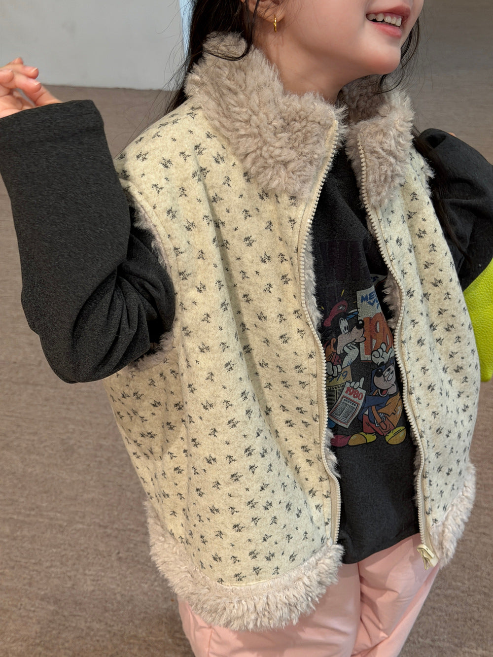 Children's Vest 2026 Winter Korean Style Double-Sided Plush Vest for Children's Floral Thickened Stand Collar Fleece Vest【mh0014695】