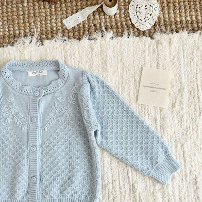 キッズ フラワー 刺繍 ニット カーディガン【mh0014612】