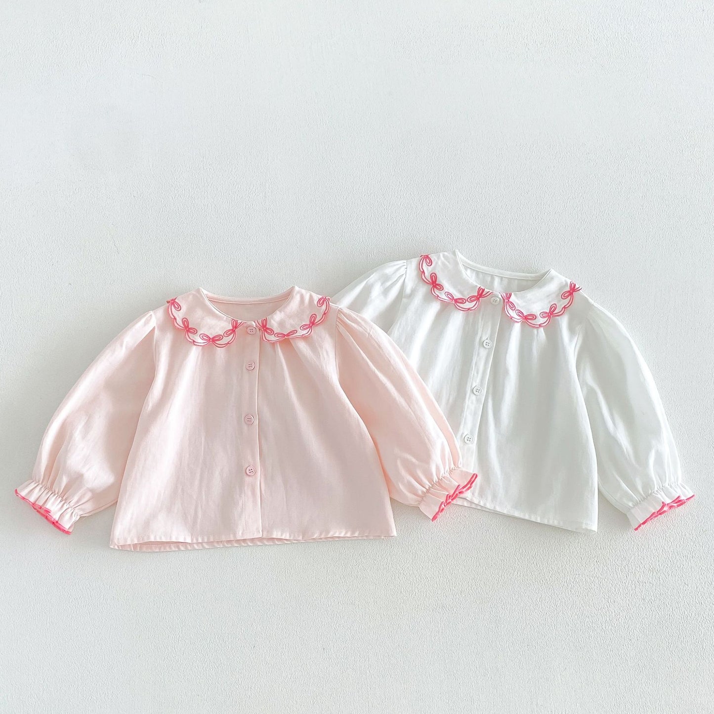 Blusa de manga larga para niños con cuello con volantes y ribetes 【mh0014047】