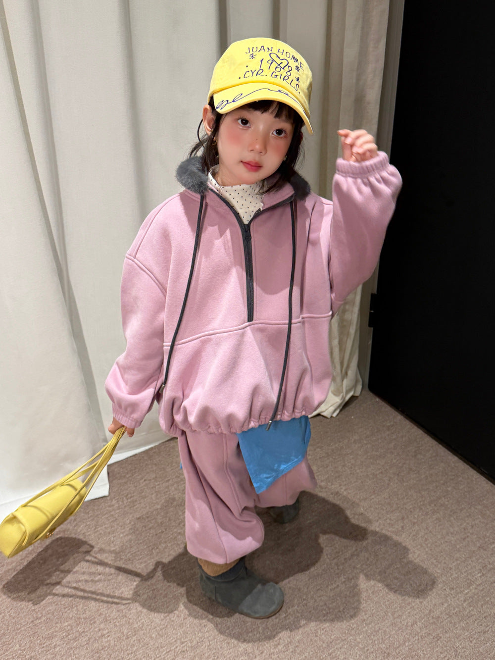 Children's Set 2026 Winter Girls' Fur Collar Patchwork Fleece-Lined Two-Piece Set, Loose Casual Style by Mo Xiao Meng【mh0014696】