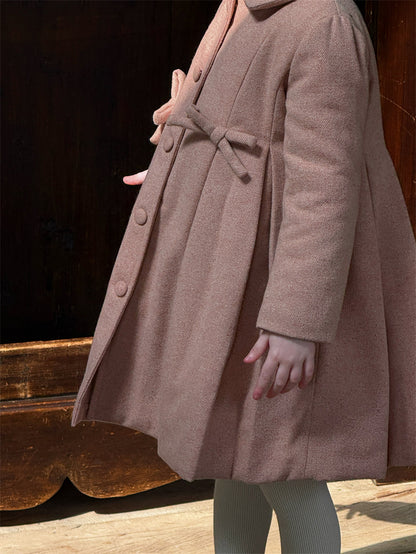 ウールコート ミディ丈 Aライン 襟付き リボンベルト ドレッシー【mh0011622】