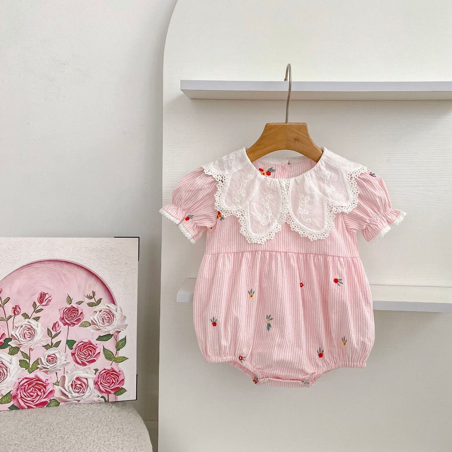 Stripe Embroidery Romper Dress Mono-vestido con bordados de rayas [mh0013168]