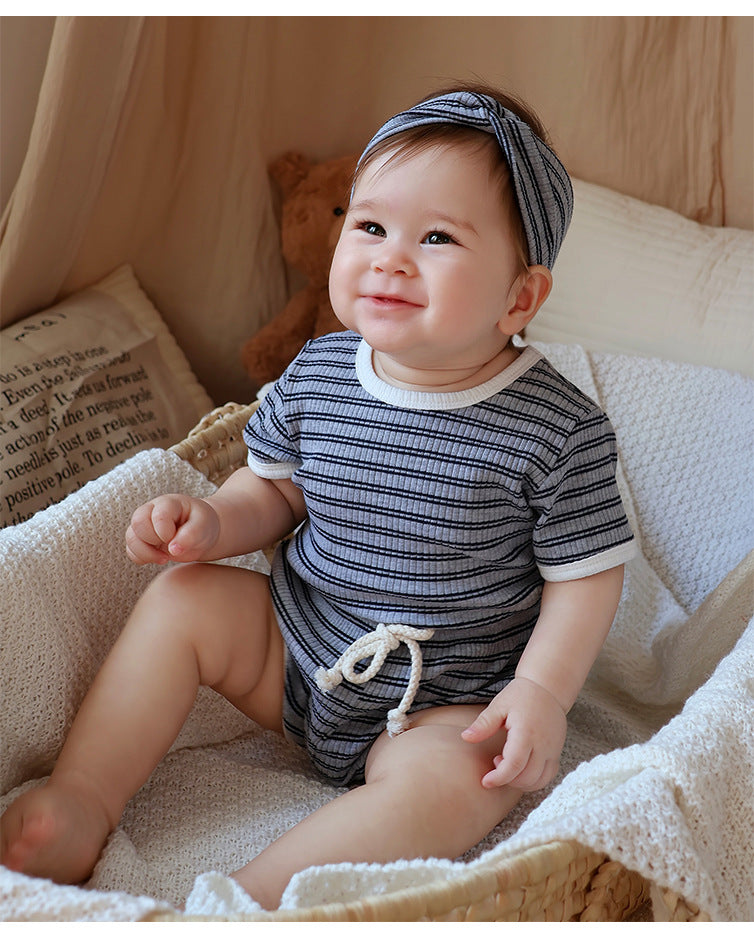 Striped Tee & Shorts Set ボーダー 半袖Tシャツ ショートパンツ セット【mh0013033】