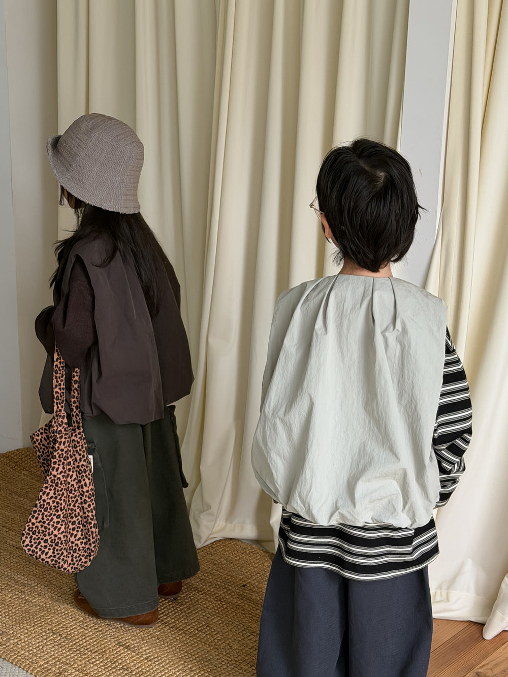 キッズ ジュニア レトロ ルーズ 前開き ボタン フラップポケット ベスト ジレ【mh0014382】
