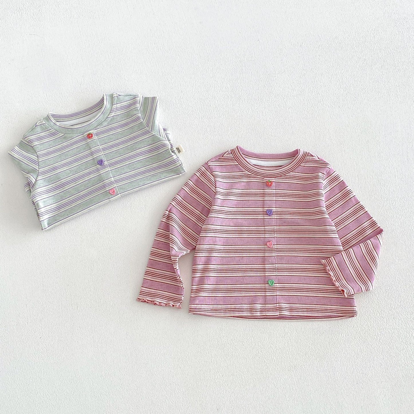 キッズ ボーダー カラフルボタン 長袖Tシャツ【mh0014044】
