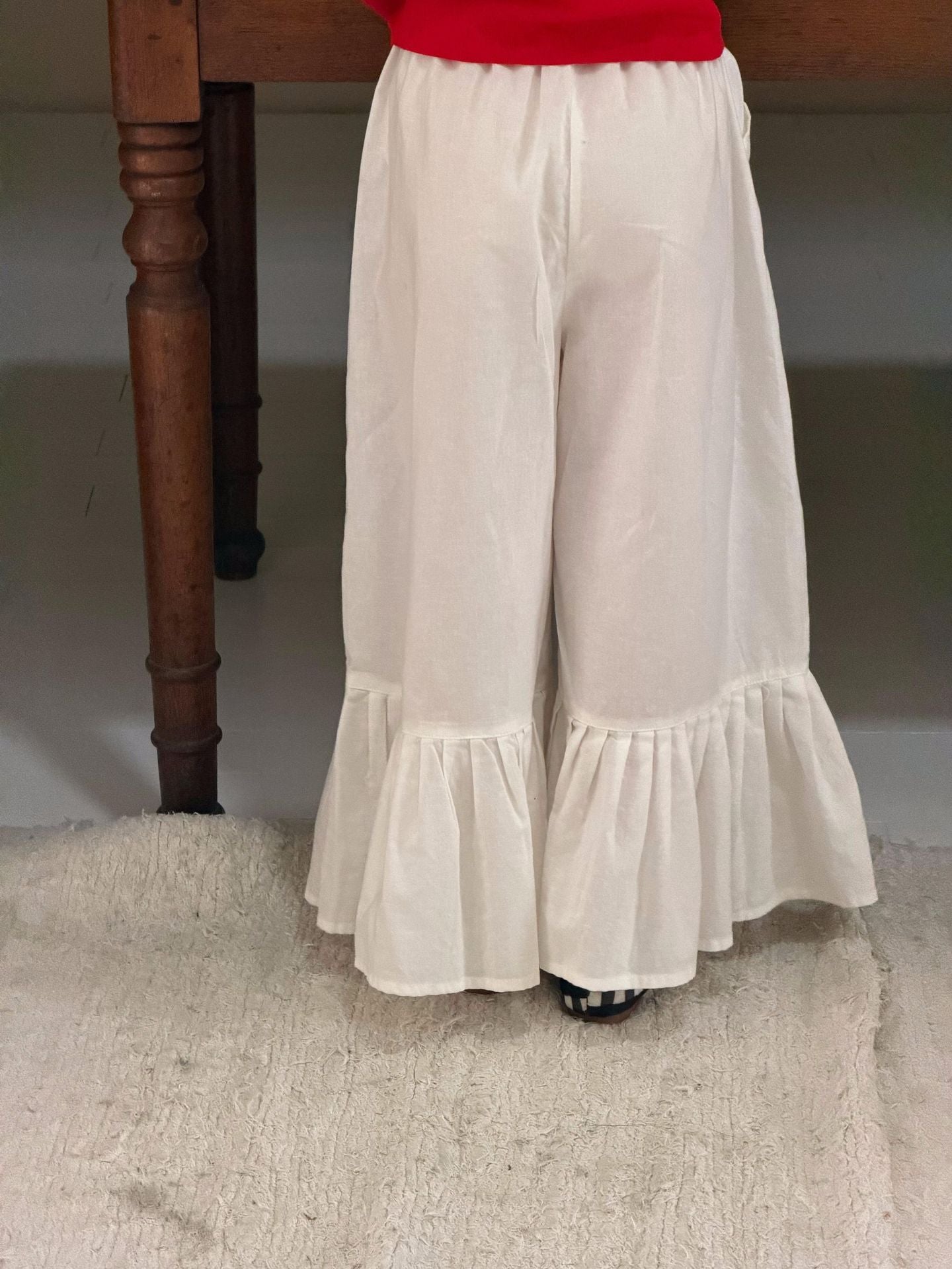 Tiered Ruffle Hem Cotton Trousers