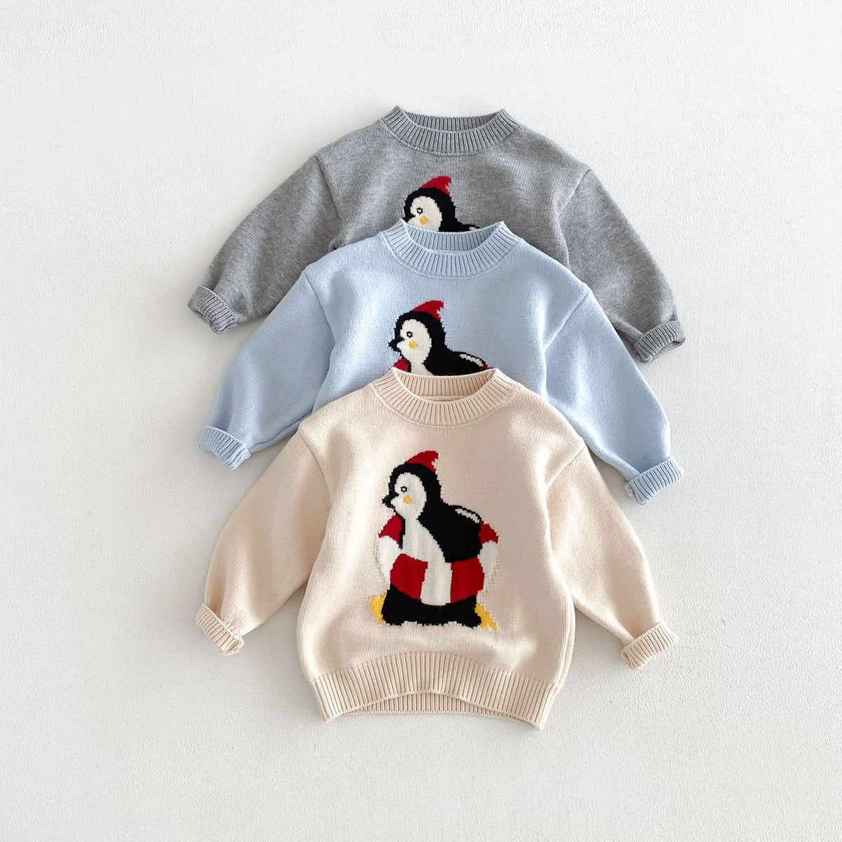キッズ ペンギン ジャガード ニット 長袖セーター / ボーダー ジョガー ロングパンツ【mh0014762】