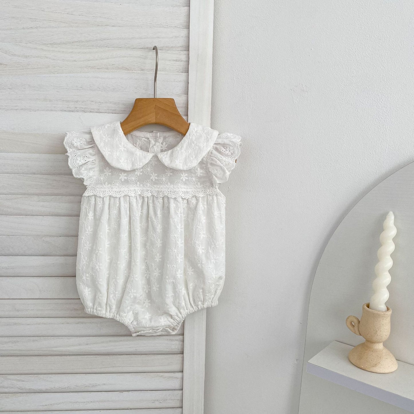 Lace Trim Doll Collar Romper Dress ラッフル ロンパース ミモレ丈ワンピース【mh0013160】