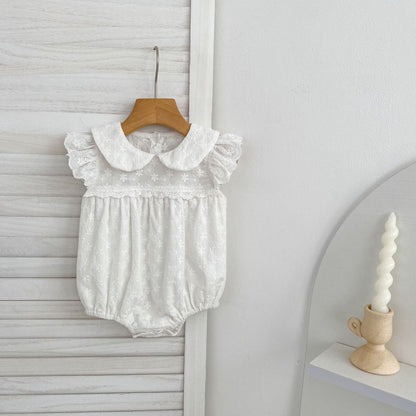 Lace Trim Doll Collar Romper Dress ラッフル ロンパース ミモレ丈ワンピース【mh0013160】
