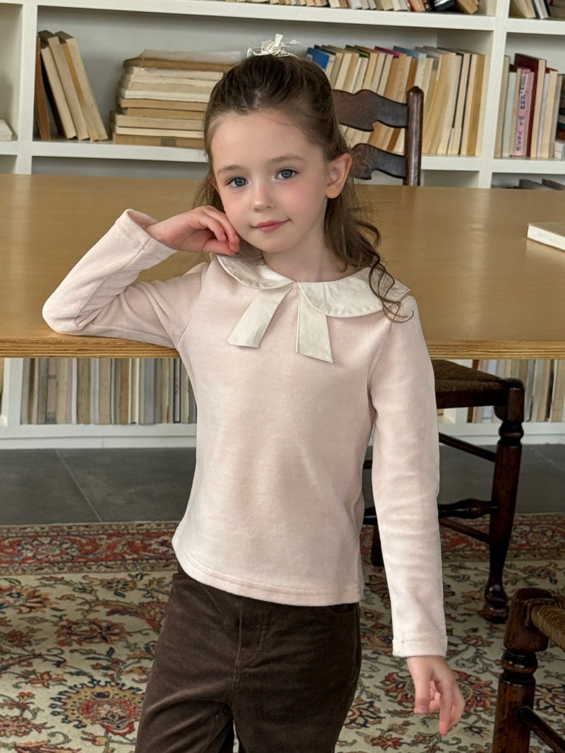 Kids Ribbon Big Collar Ruffle Collar Blouse Long Sleeve T-Shirt [mh0014075]