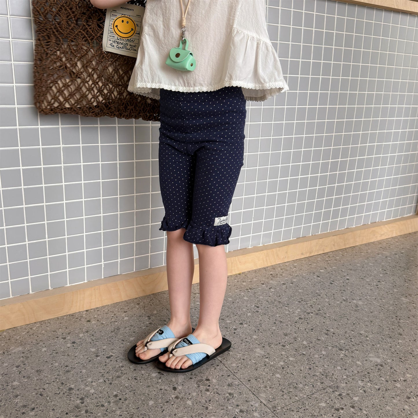 Ruffle Hem Dot Cotton Capri Leggings フリル ハーフ丈レギンス【mh0012663】