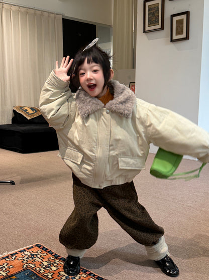 Chaqueta bomber acolchada con cuello de borreguito y cremallera para niños y jóvenes【mh0014688】