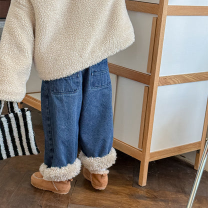 デニムパンツ 裏ボア 裾ボア ドッキング ゆったり ボトムス【mh0011610】