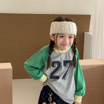 キッズ ナンバープリント 配色ラグランスリーブ 長袖Tシャツ【mh0014560】