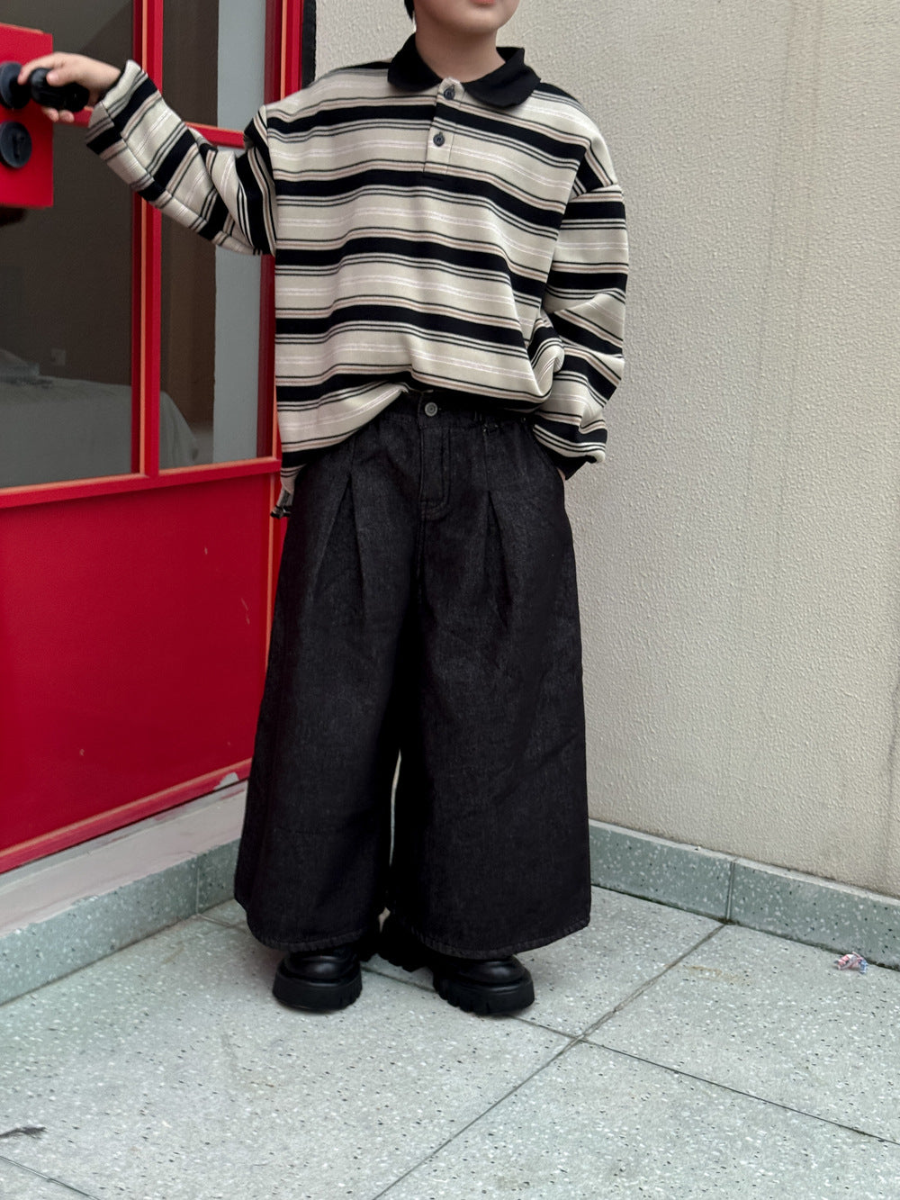 ワイドパンツ キッズ 裏起毛 厚手 ゆったり 無地 ルーズフィット カジュアル【mh0011685】