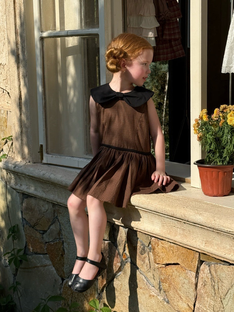 Plaid Bow Lapel Tank Dress 丸襟 ノースリーブワンピース【mh0013266】