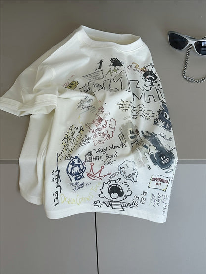 Graffiti Graphic Tee 落書きプリント 半袖Tシャツ【mh0012969】