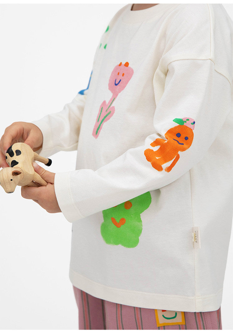 Camiseta de manga larga holgada con hombros caídos y estampado infantil [mh0014201]