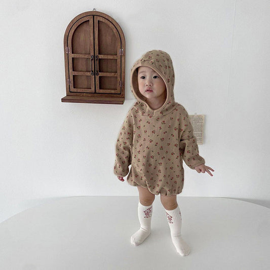 Vintage Floral Waffle Romper with Hood [mh0012692]