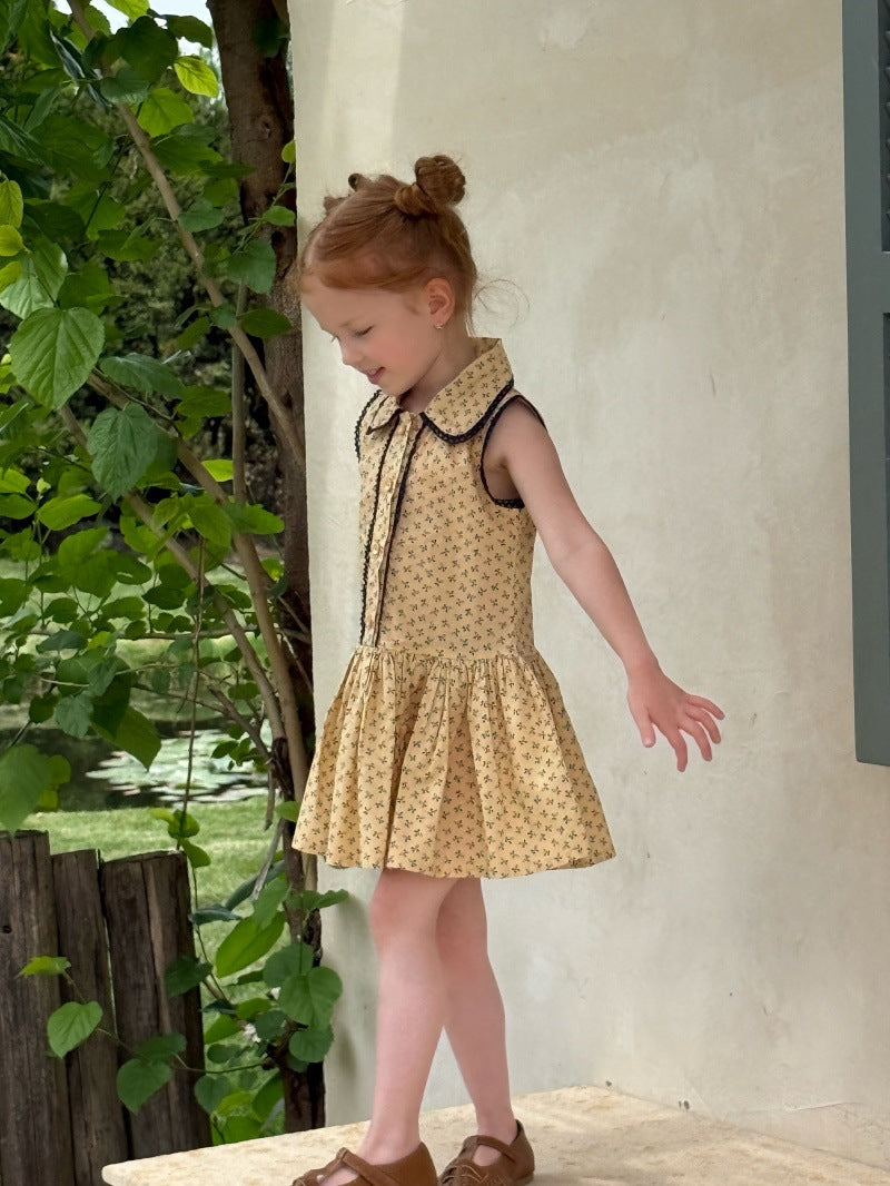 Floral Collar Lace Sleeveless Dress レトロ ノースリーブワンピース【mh0013242】
