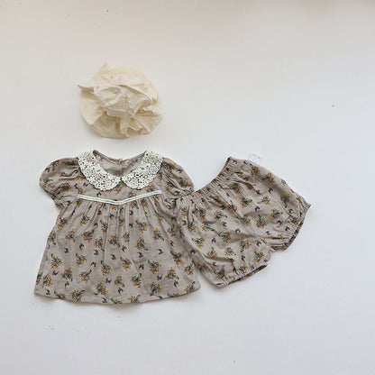 Floral Lace Collar Set - Small Floral Short-Sleeved Tunic Set 【mh0012695】