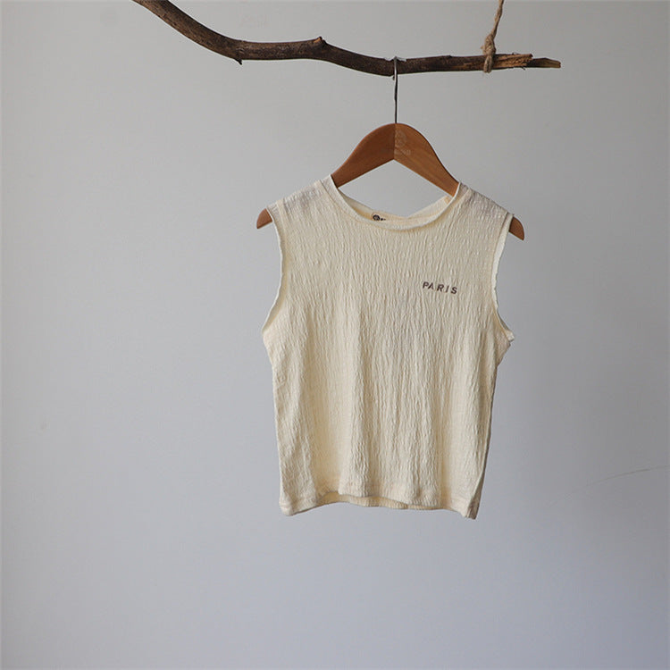 Paris Embroidered Textured Cotton Vest 刺繍 ノースリーブTシャツ【mh0012628】