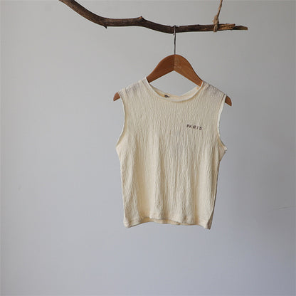 Paris Embroidered Textured Cotton Vest 刺繍 ノースリーブTシャツ【mh0012628】