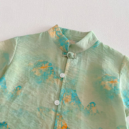 Chinese Style Printed Button Set オリエンタル 花柄 半袖 セットアップ【mh0012718】