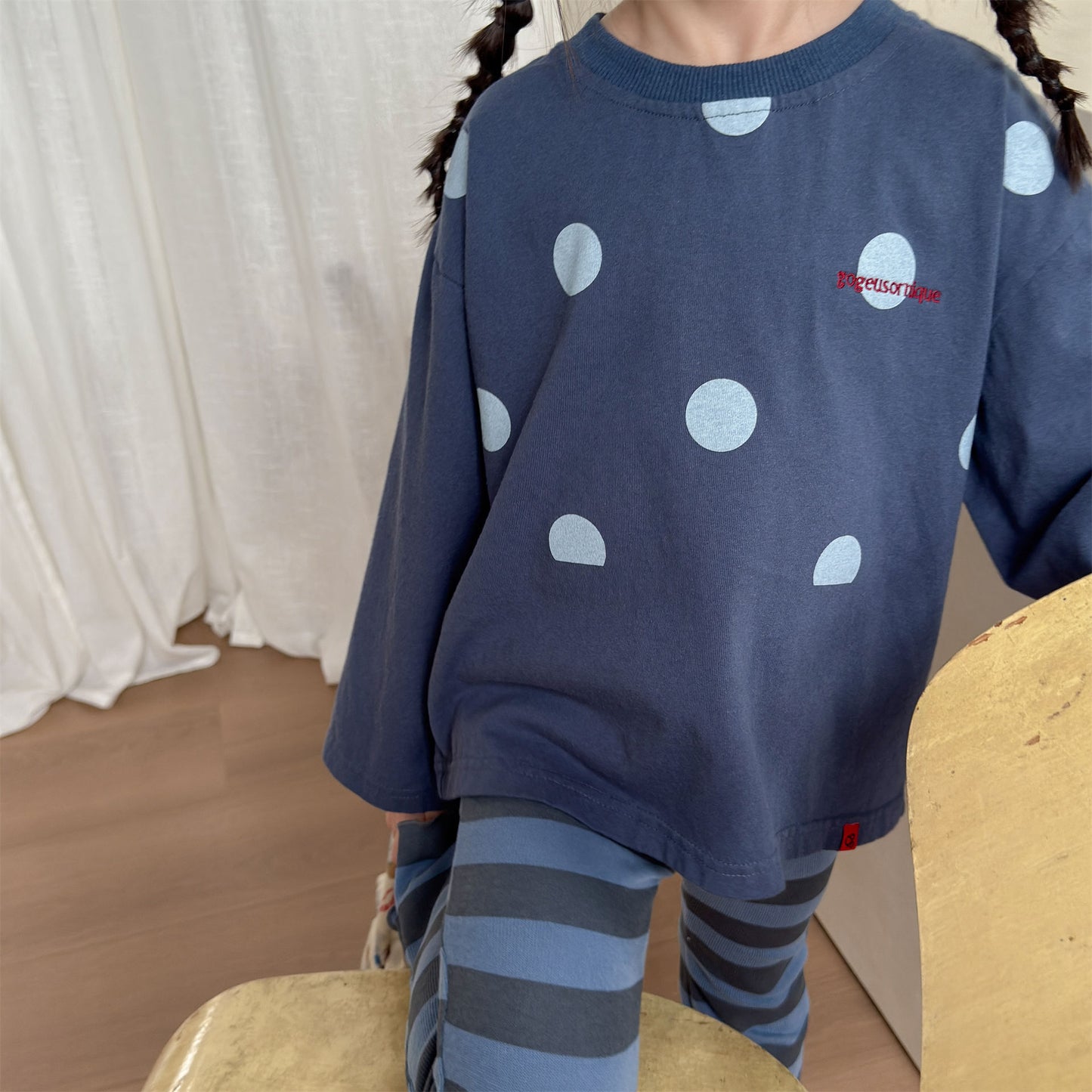 キッズ ドット柄 ルーズ 長袖Tシャツ【mh0014067】