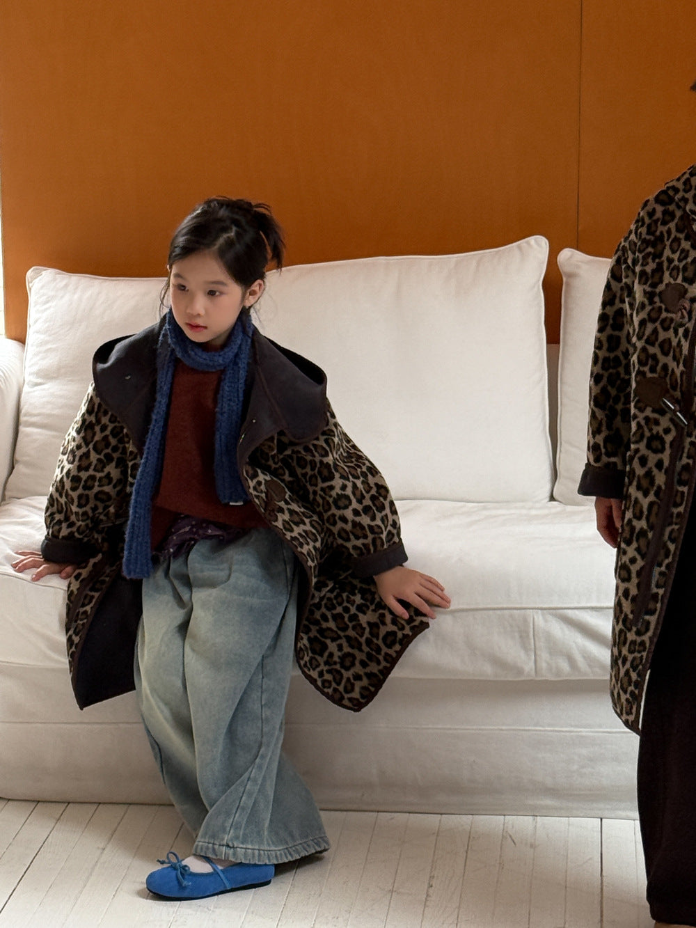 ダッフルコート キッズ レオパード柄 中綿 裏起毛 フード付 ロング丈【mh0011678】