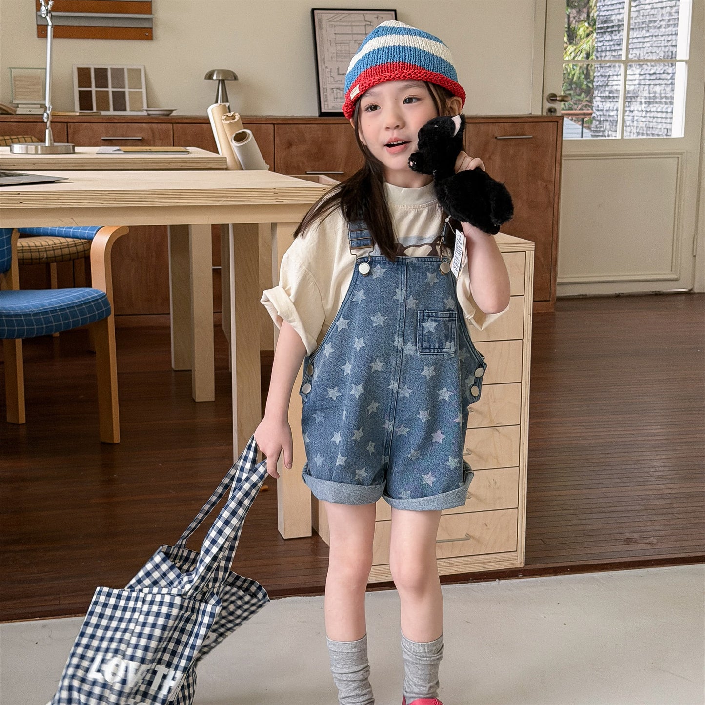 Star Polka Dot Denim Overalls 星 ドット柄 サロペット【mh0012665】