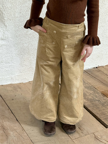 コーデュロイパンツ ワイド ダブルボタン ハイウエスト カジュアル ボトムス【mh0011614】