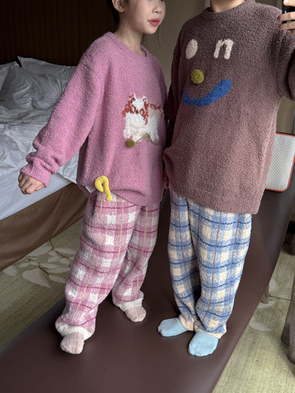 パジャマ キッズ モコモコ 裏起毛 厚手 セットアップ チェック柄 ルームウェア【mh0011660】