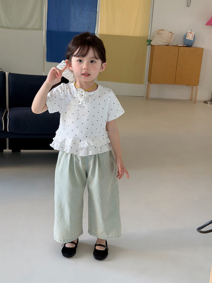 Polka Dot Tiered Ruffle T-Shirt ドット柄 半袖Tシャツ【mh0013118】