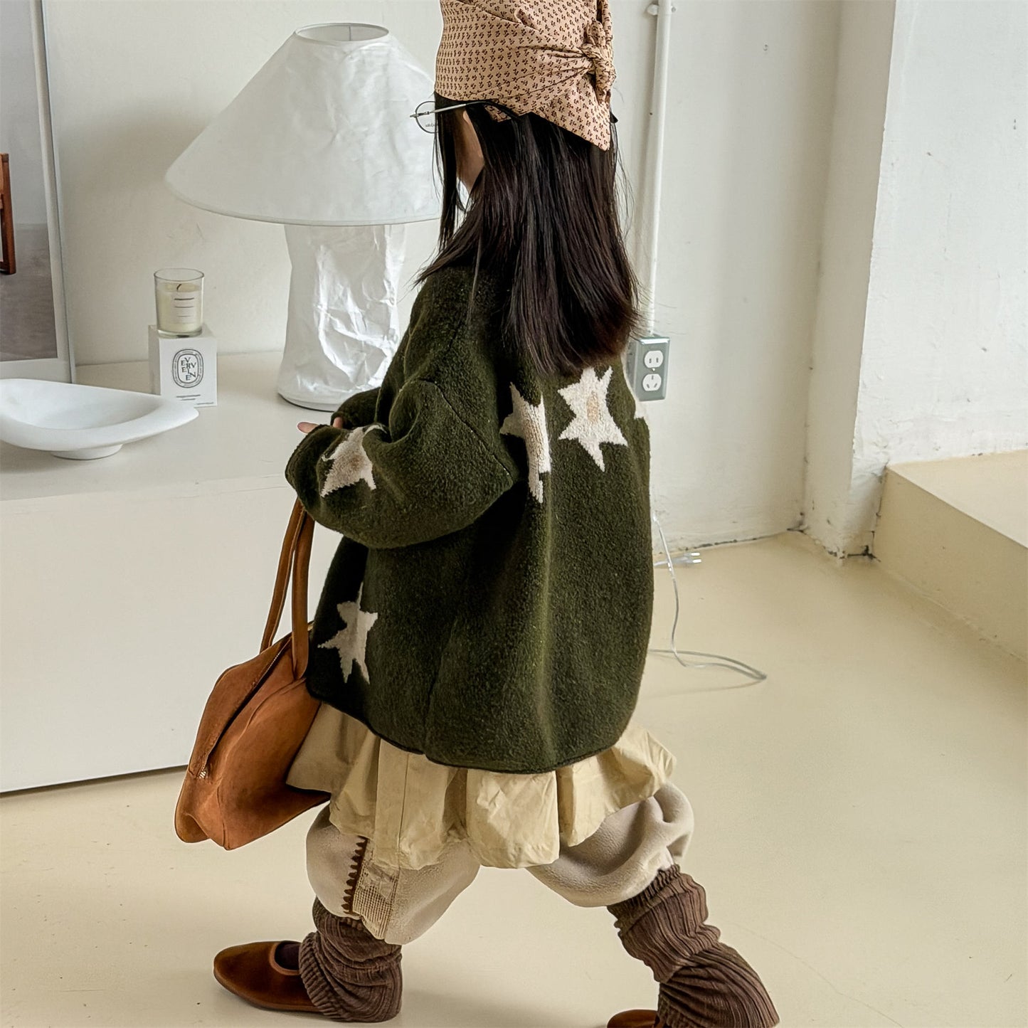 ニットカーディガン スター星 モノトーン ラグラン カジュアル アウター【mh0011612】