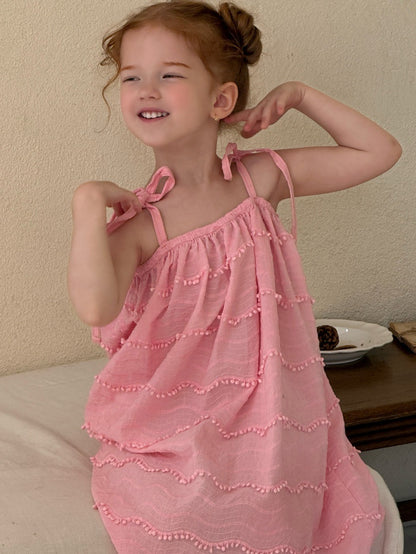Summer Girls' Embroidered Slip Dress ラッフル キャミソールワンピース【mh0013257】
