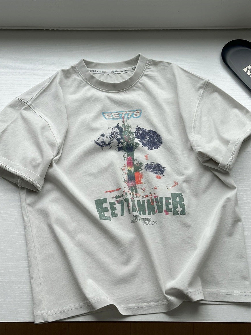 Abstract Art Graphic Tee グラフィックプリント 半袖Tシャツ【mh0012943】