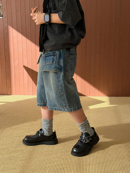 Asymmetric Waist Denim Shorts