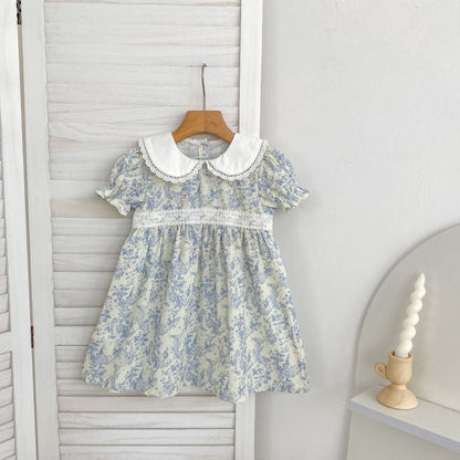 Floral Lace Collar Romper Dress パフスリーブ ロンパース 半袖ワンピース【mh0013164】