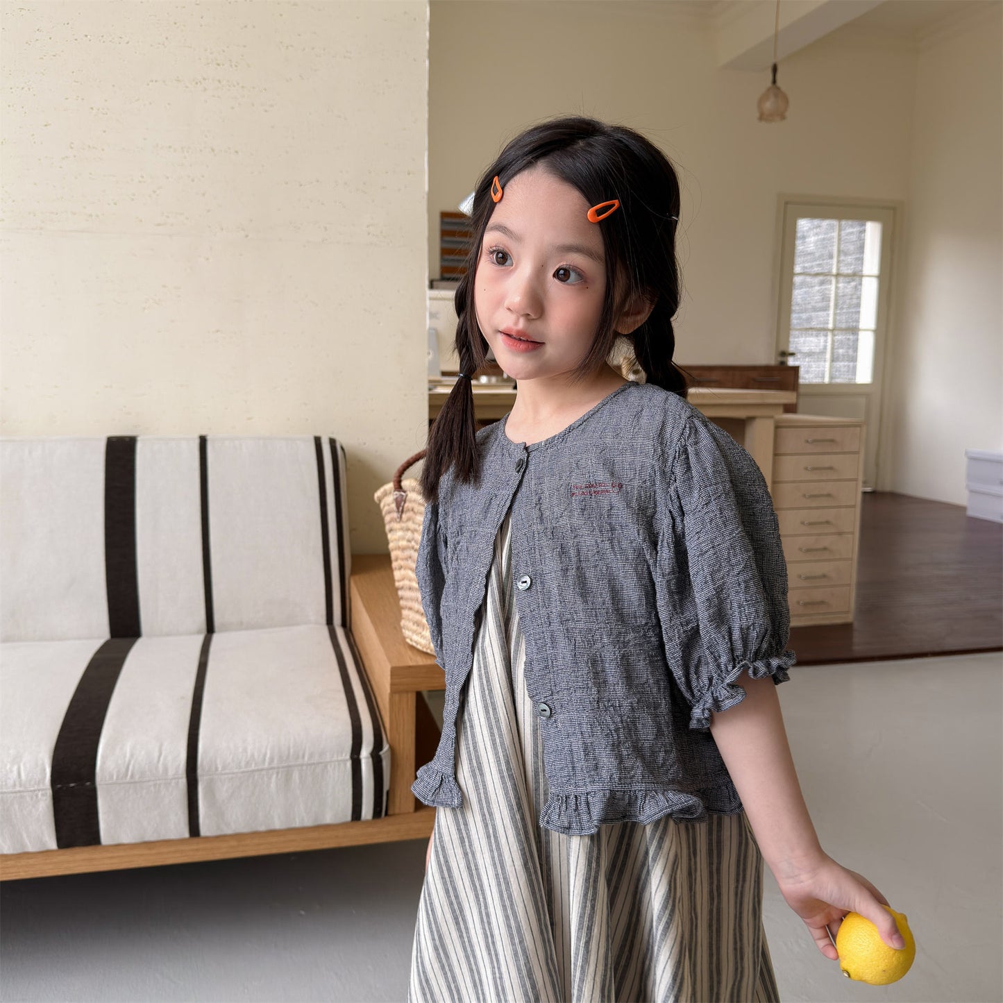 Linen Puff Sleeve Blouse ラッフル 半袖ブラウス【mh0013230】