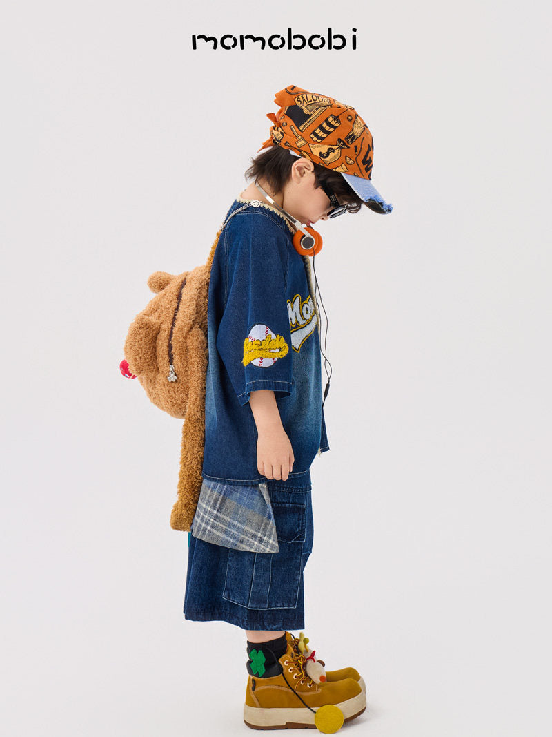 Vintage Baseball Denim Shirt Half Pants デニム ベースボールシャツ ハーフパンツ【mh0012999】