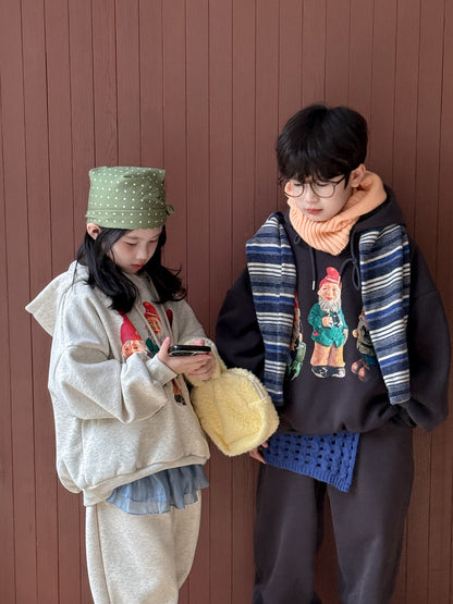 スウェットセットアップ キッズ 裏起毛 ノーム柄 フード付 厚手 ゆったり【mh0011656】