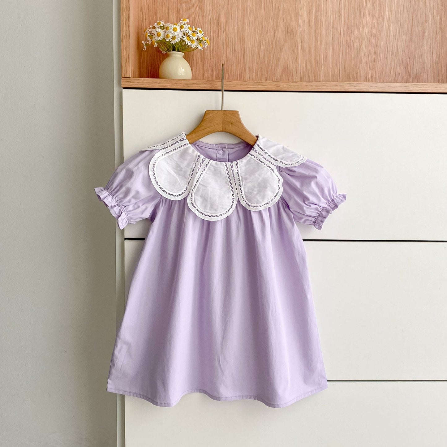 Petal Collar Romper Puff Sleeve Dress ラッフル ロンパース ミモレ丈ワンピース【mh0013158】
