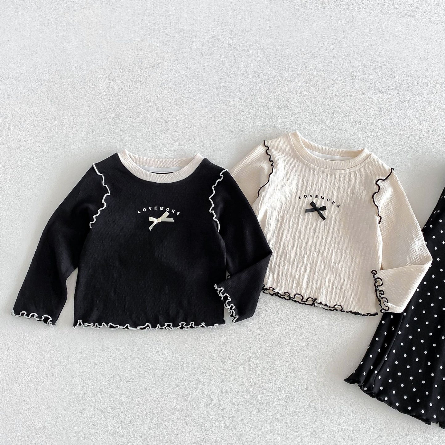 キッズ ロゴプリント メローフリル リボンステッチ 長袖Tシャツ フレアパンツ【mh0014048】
