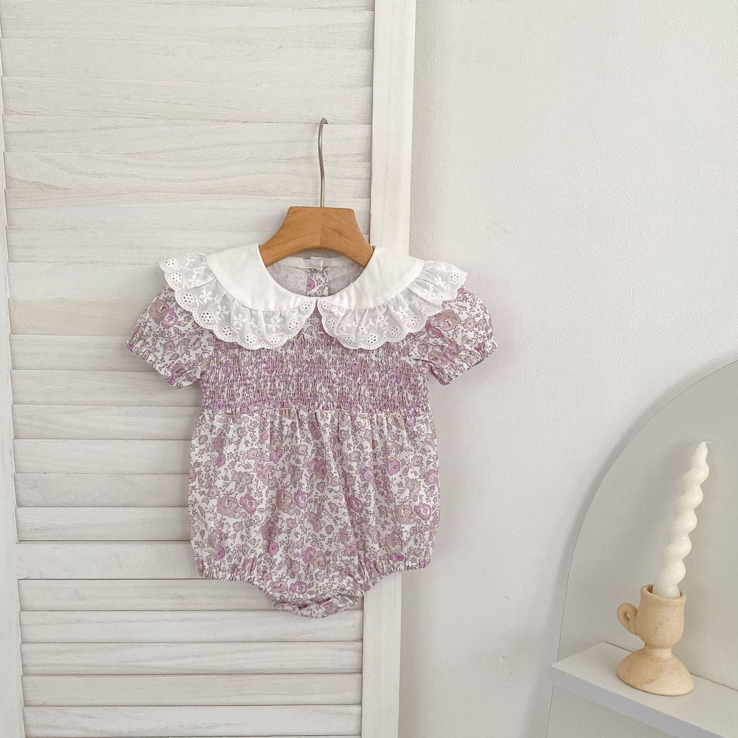 Floral Lace Collar Dress Romper Vestido con cuello de volantes y mangas cortas Mameluco de manga corta【mh0013156】