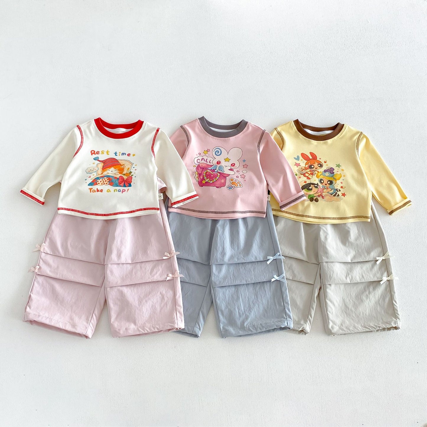 キッズ キャラクター プリント 長袖Tシャツ ワークパンツ【mh0014033】
