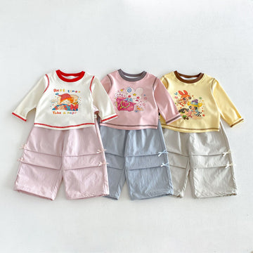 Kids' Character Print Long-Sleeve T-Shirt and Work Pants Set [mh0014033]