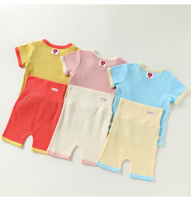 Ribbed Short Sleeve Set リブ 半袖Tシャツ ハーフパンツ【mh0013034】