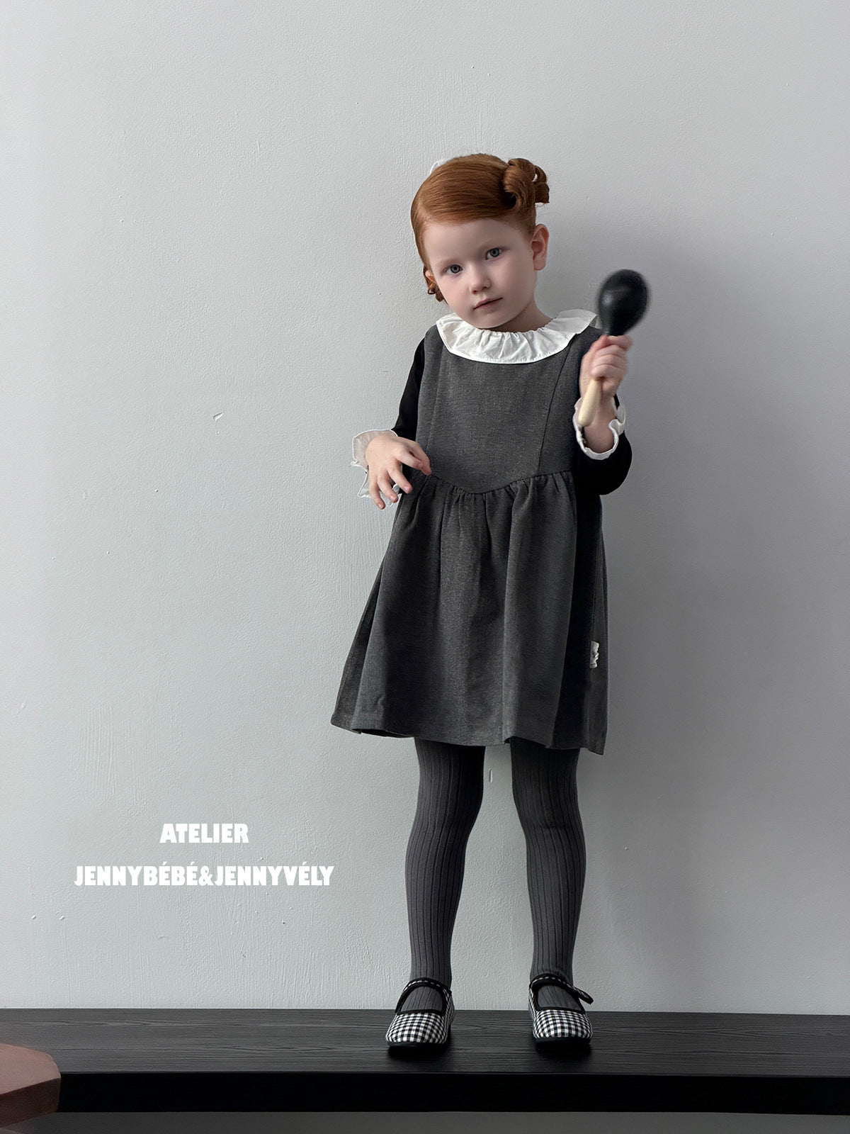 Camiseta de manga larga con cuello de volantes y vestido sin mangas para niña 【mh0014659】